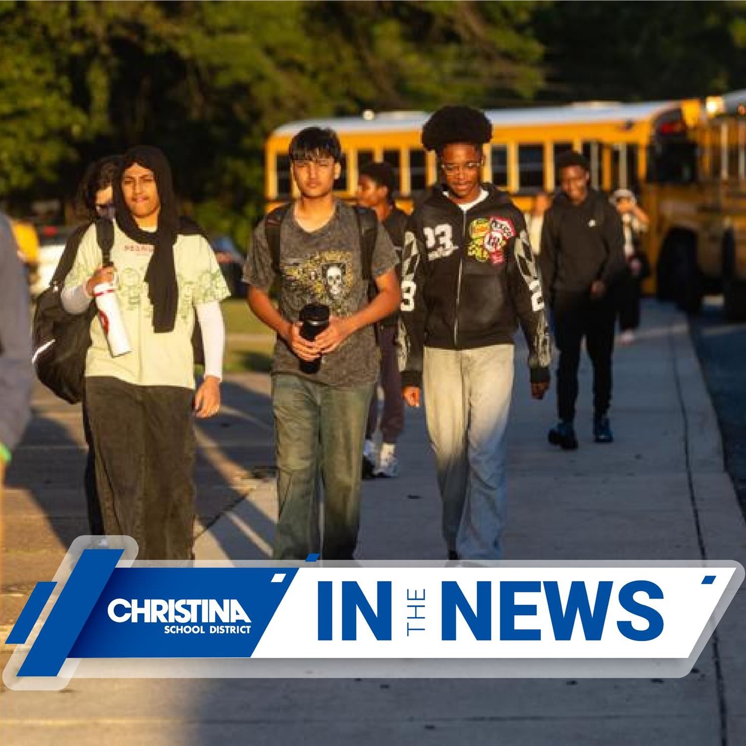  CSDintheNews photo of students getting off the bus at Christiana High School